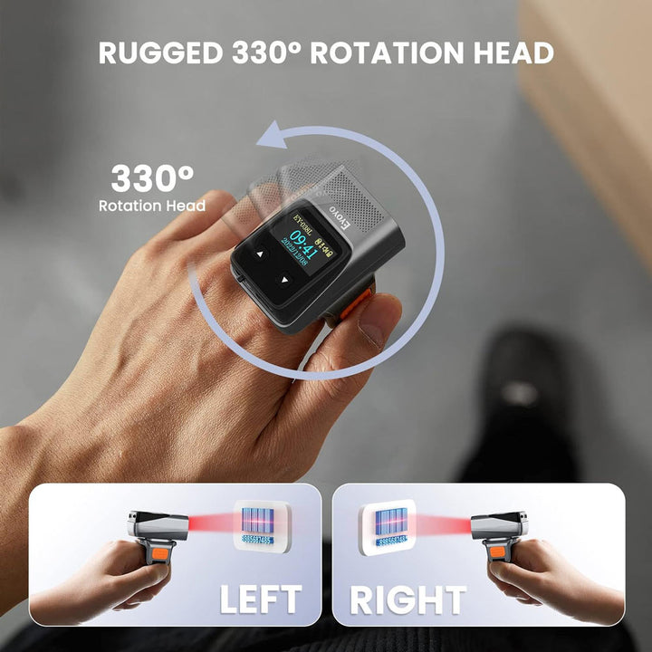 ARMOR-X Bluetooth Ring Barcode Scanner. With 330° rotation head that allows left/right-hand operation while keeping both hands free. Save time and increase productivity. 