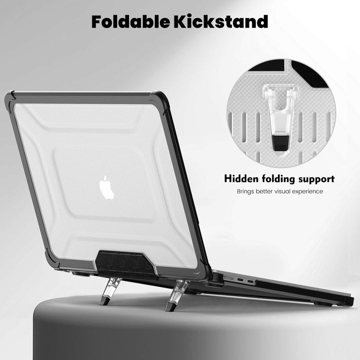 ARMOR-X Macbook Air 13.6" 2022 M2 (A2681) shockproof case with a built-in kickstand, bringing better visual experience and helps to relieve neck strain.