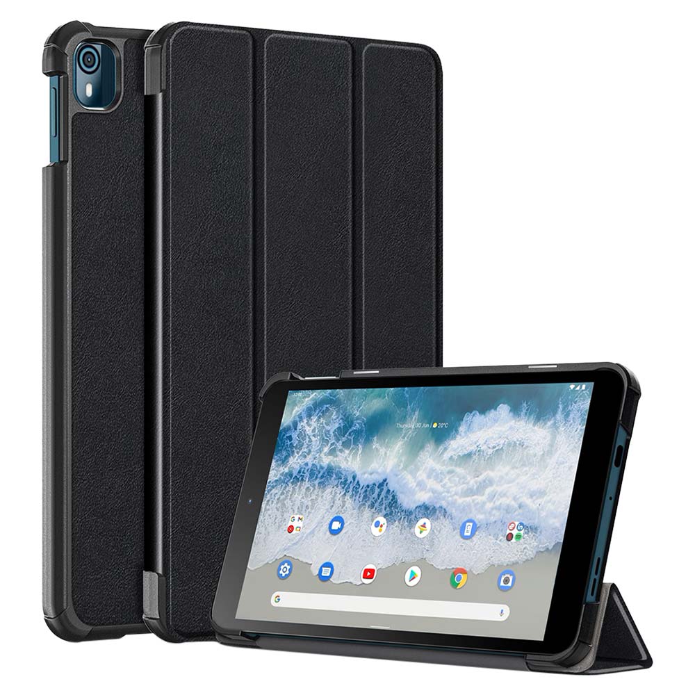 ARMOR-X Nokia T10 shockproof case, impact protection cover. Smart Tri-Fold Stand Magnetic PU Cover. Hand free typing, drawing, video watching.