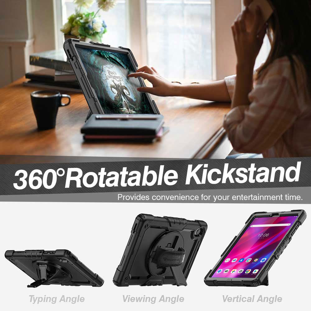 ARMOR-X Lenovo Tab K10 ( TB-X6C6F/X/L TB-X6C6NBF/X/L ) case with kick stand. Hand free typing, drawing, video watching.