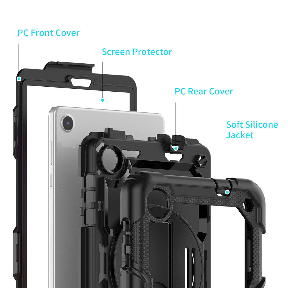 ARMOR-X Lenovo Tab M8 (4th Gen) TB300 shockproof case, impact protection cover with hand strap and kick stand. Ultra 3 layers impact resistant design.
