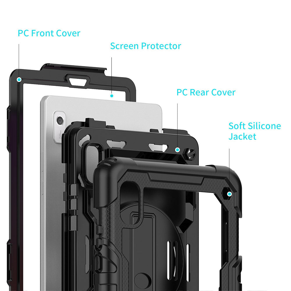 ARMOR-X Lenovo Tab M9 TB310 shockproof case, impact protection cover with hand strap and kick stand. Ultra 3 layers impact resistant design.