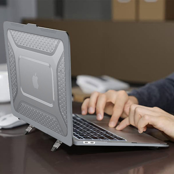 ARMOR-X MacBook Pro 16" A2141 shockproof case with a built-in kickstand, bringing better visual experience and helps to relieve neck strain.