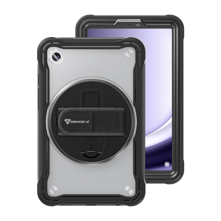 ARMOR-X Samsung Galaxy Tab A9 ( 8.7" ) SM-X110 / SM-X115 shockproof case, impact protection cover with hand strap and kick stand. One-handed design for your workplace.