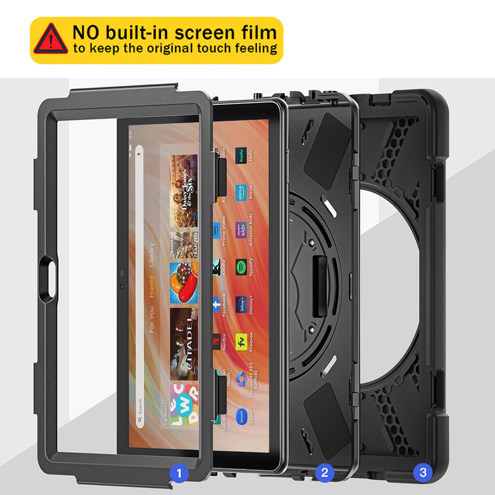ARMOR-X Amazon Fire HD 10 2023 shockproof case, impact protection cover with hand strap and kick stand. Ultra 3 layers impact resistant design.
