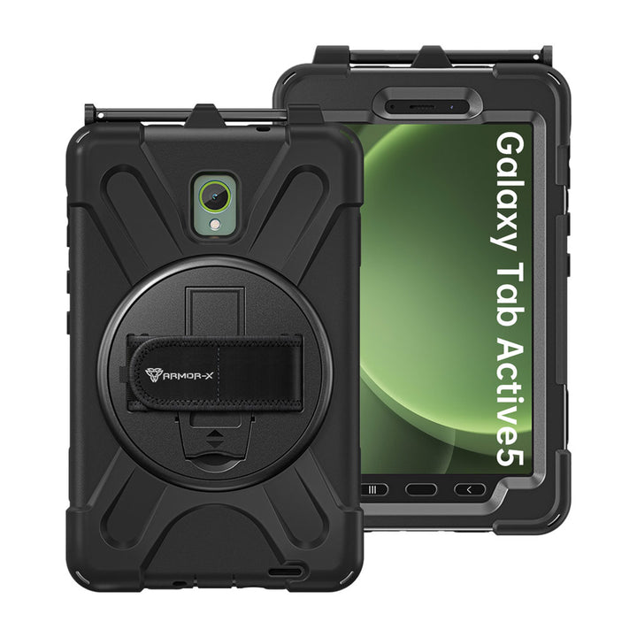 ARMOR-X Samsung Galaxy Tab Active5 SM-X306B ultra 3 layers shockproof rugged case with hand strap and kick-stand. heavy duty rugged case.
