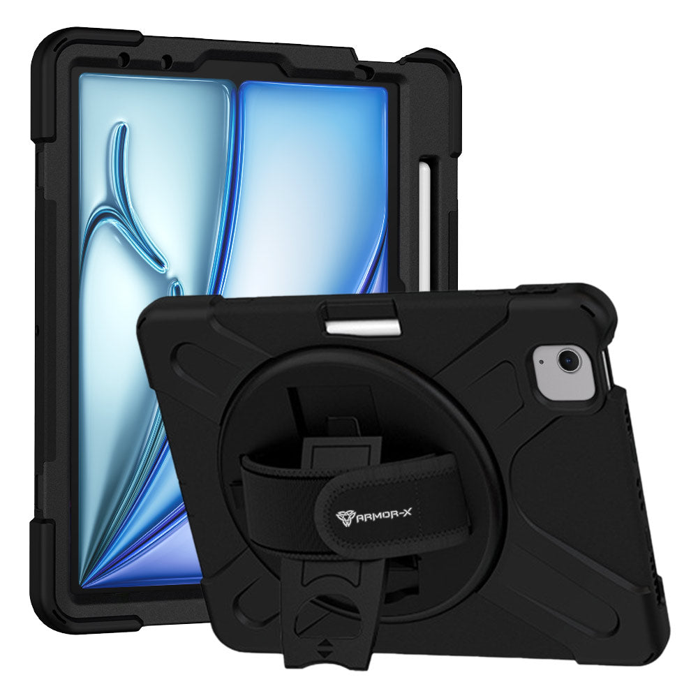 JLN-iPad-A5 | iPad Air 11 ( M2 ) | Ultra 3 layers shockproof rugged case with hand strap and kick-stand