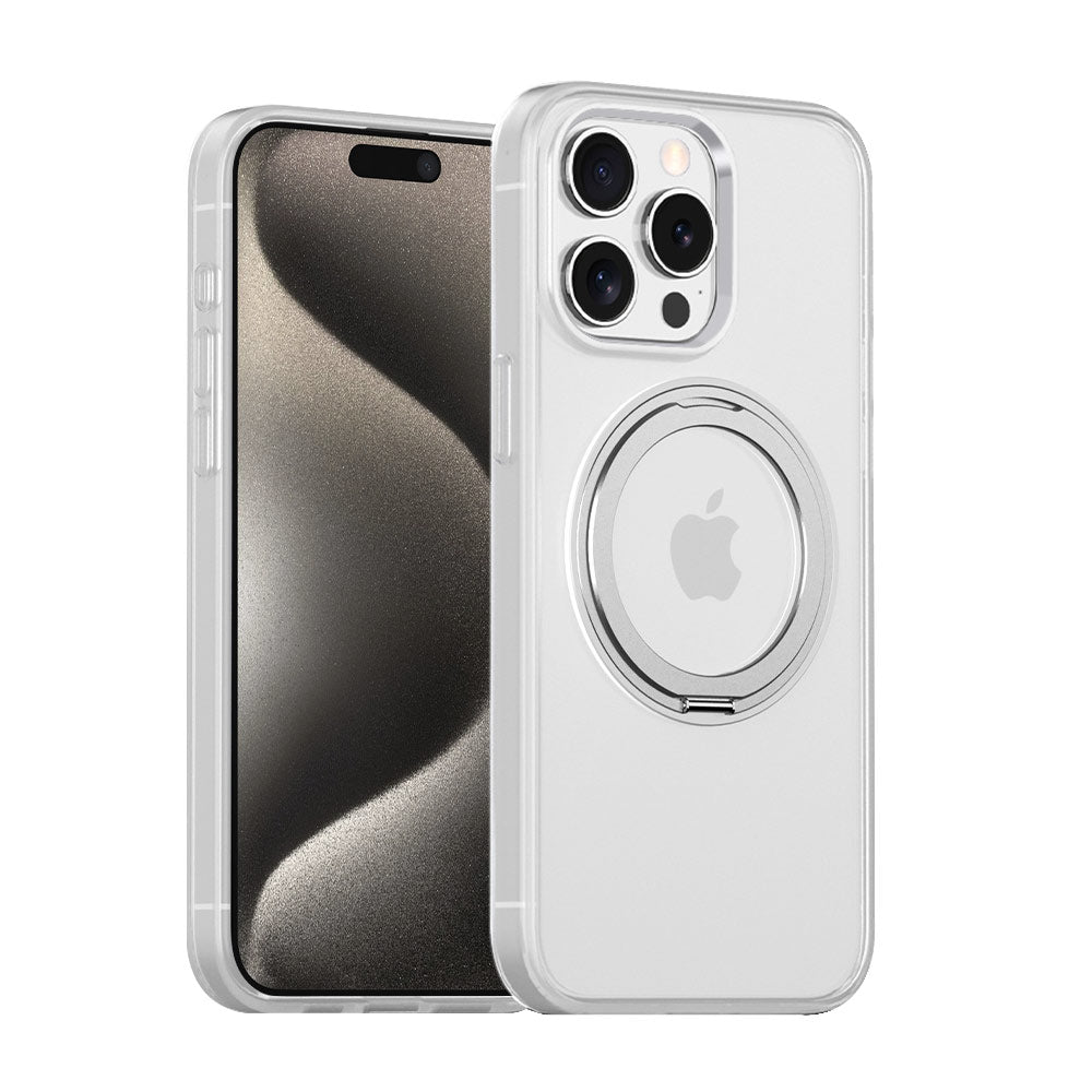 ARMOR-X APPLE iPhone 15 Pro Max shockproof compact case with rotatable magnetic stand, supports wireless charging.