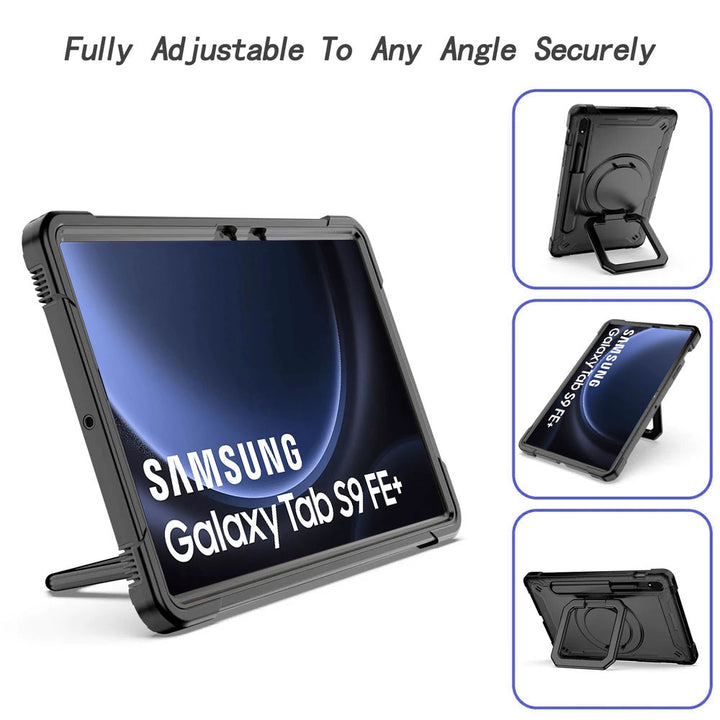 ARMOR-X Samsung Galaxy Tab S9 FE+ S9 FE Plus SM-X610 / X616B shockproof case, impact protection cover with folding grip kickstand for comfortable viewing and typing angle.
