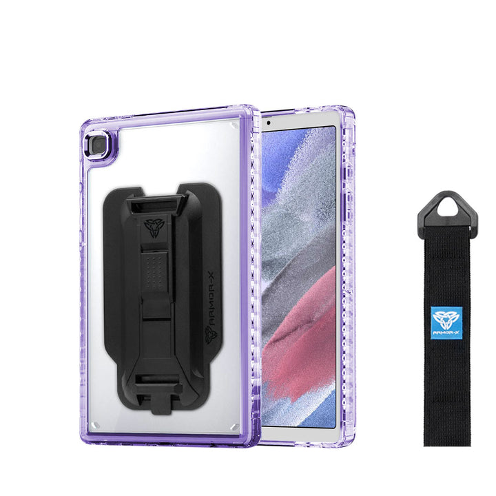 ARMOR-X Samsung Galaxy Tab A7 Lite 8.7 SM-T220 / T225 transparent protective rugged case, impact protection cover with hand strap and kick stand and X-Mount. One-handed design for your workplace.