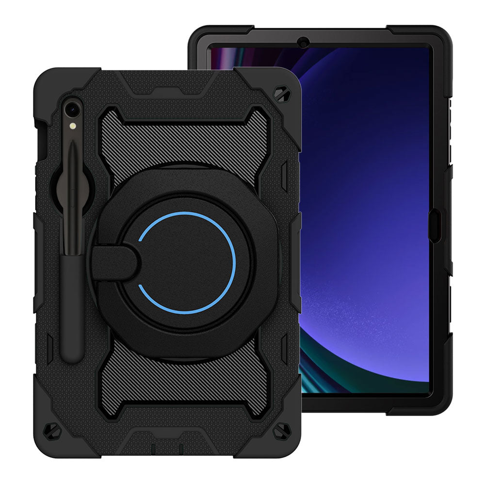 ARMOR-X Samsung Galaxy Tab S9 SM-X710 / X716 / X718 shockproof case, impact protection cover. Rugged case with kick stand. Hand free typing, drawing, video watching.