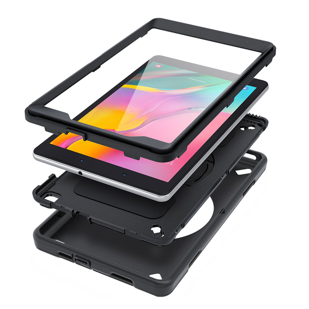ARMOR-X Samsung Galaxy Tab A 8.0 (2019) T290 T295 shockproof case, impact protection cover with hand strap and kick stand. Ultra 3 layers impact resistant design.