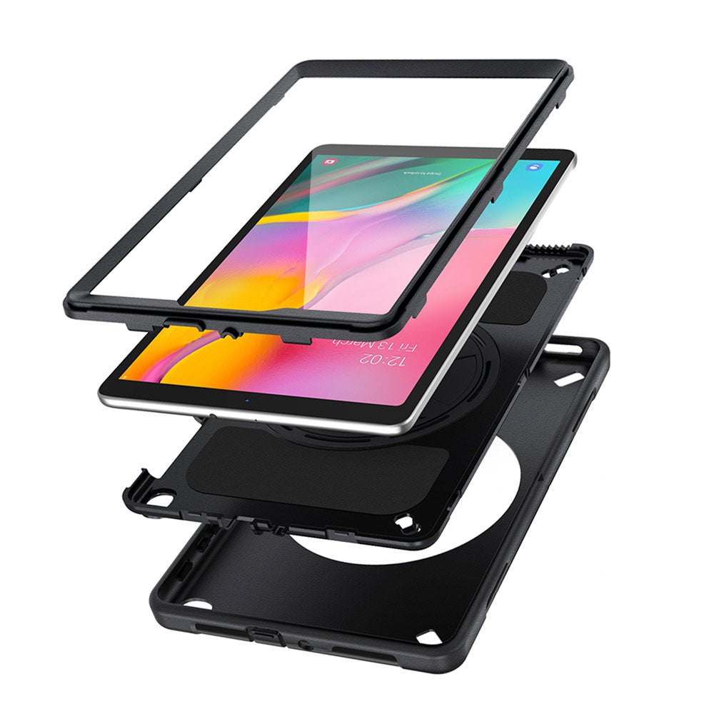 ARMOR-X Samsung Galaxy Tab A 10.1 (2019) T510 T515 shockproof case, impact protection cover with hand strap and kick stand. Ultra 3 layers impact resistant design.