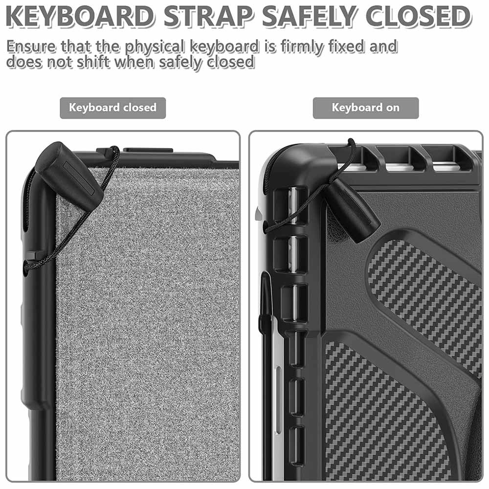 ARMOR-X Microsoft Surface Pro 7 / 7 Plus / 6 / 5 / 4 Ultra 2 layers shockproof rugged case. Come with a keyboard strap which can fasten the keyboard to protect the screen.