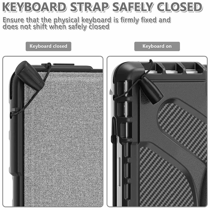 ARMOR-X Microsoft Surface Pro 8 Ultra 2 layers shockproof rugged case. Come with a keyboard strap which can fasten the keyboard to protect the screen.