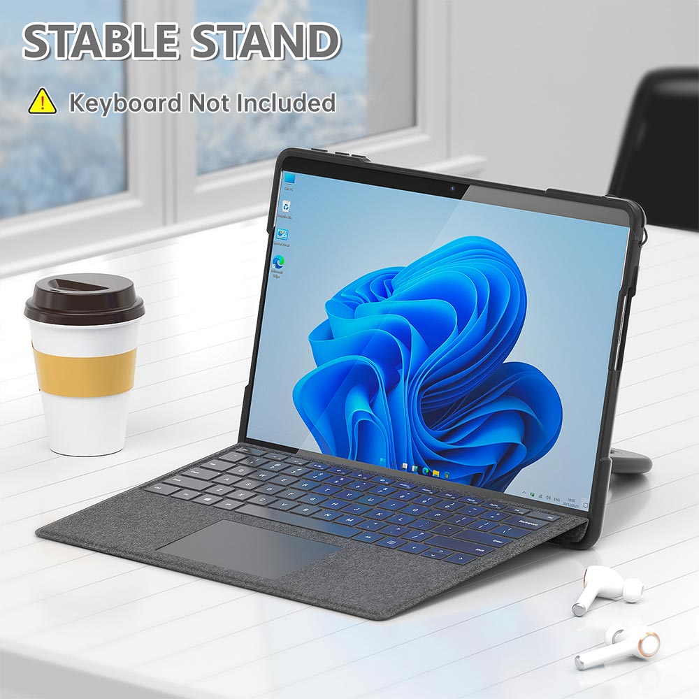 ARMOR-X Microsoft Surface Pro 9 Ultra 2 layers shockproof rugged case with kickstand for typing, watching videos, conferences, construction and outdoor work.
