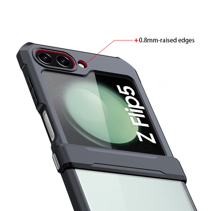 ARMOR-X Samsung Galaxy Z Flip5 SM-F731 slim rugged shockproof case with raised edge for screen and camera protection.