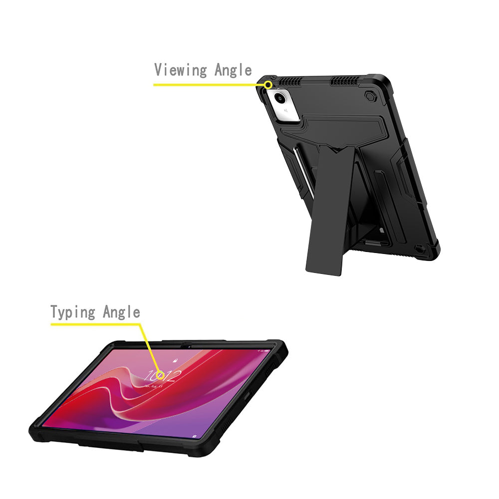 ARMOR-X Lenovo Tab M11 TB330 shockproof case. Folded T-shaped kickstand support both portrait and landscape mode. Work perfectly for APPs need both viewing modes.
