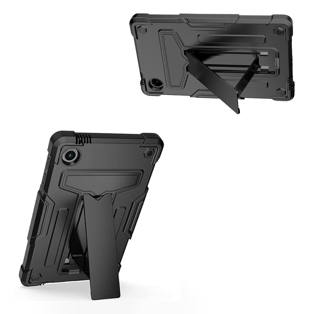 ARMOR-X Samsung Galaxy Tab A9 SM-X110 / SM-X115 shockproof case. Folded T-shaped kickstand support both portrait and landscape mode. Work perfectly for APPs need both viewing modes.