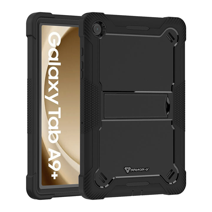 ARMOR-X Samsung Galaxy Tab A9+ A9 Plus SM-X210 / SM-X215 / SM-X216 shockproof case, impact protection cover with kick stand. Rugged case with kick stand. Hand free typing, drawing, video watching.