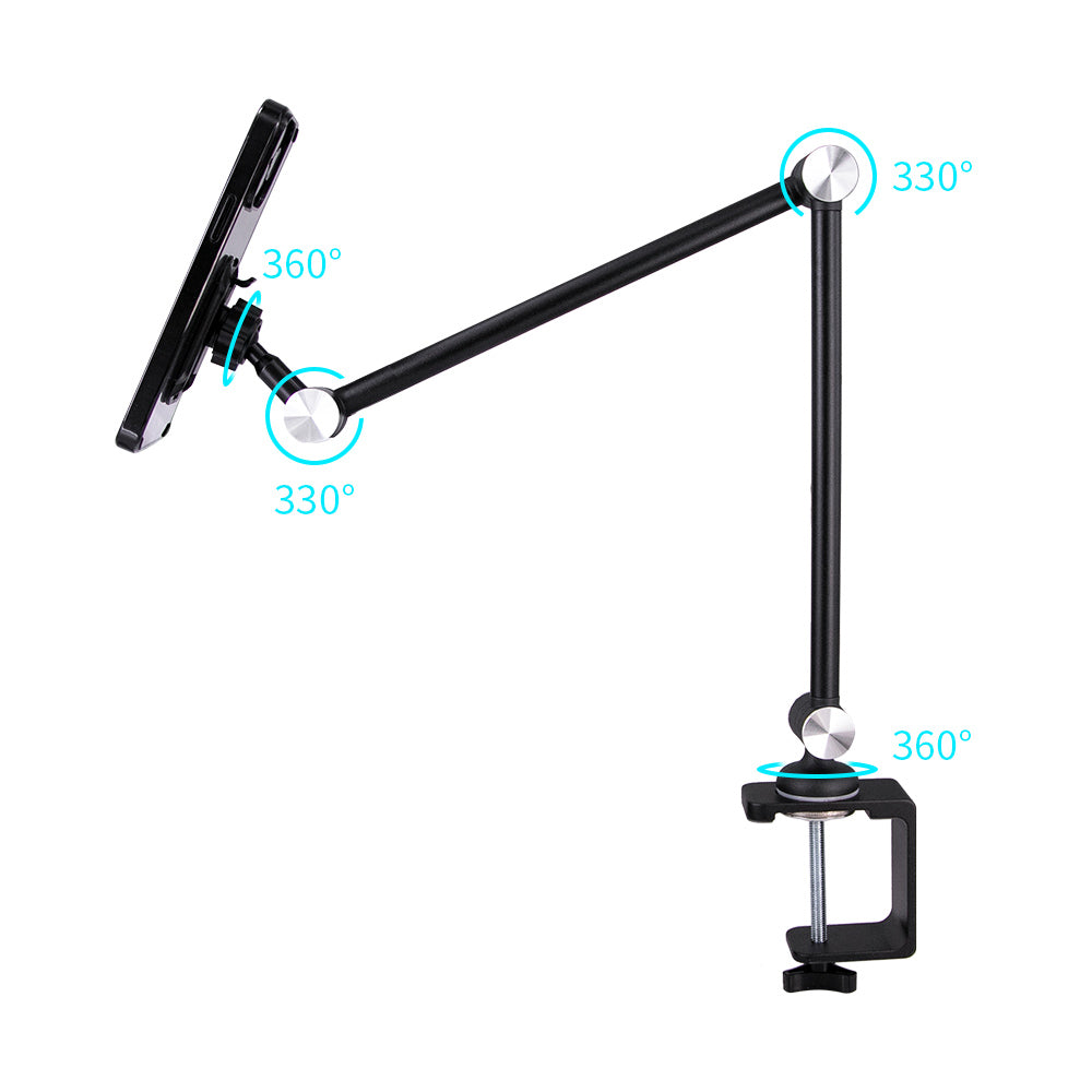 ARMOR-X flexible aluminum tabletop clamp mount for phone. The clamp mount has 4 rotatable joints.