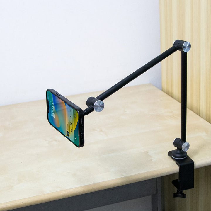 ARMOR-X flexible aluminum tabletop clamp mount for phone, clamp fits desks, tables, sideboards, or beds with a max thickness of 46mm(1.81").