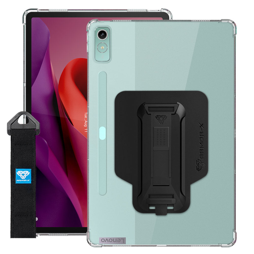 ARMOR-X Lenovo Tab P12 TB370 shockproof case, impact protection cover with hand strap and kick stand. One-handed design for your workplace.