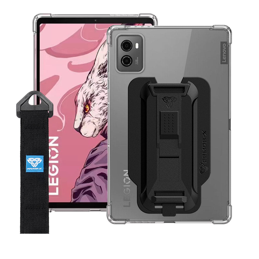 ARMOR-X Lenovo Legion Y700 2023 TB320FC shockproof case, impact protection cover with hand strap and kick stand. One-handed design for your workplace.