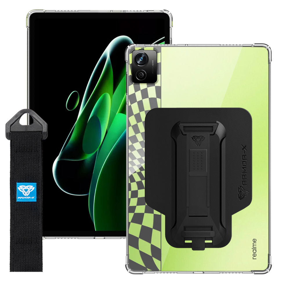 ARMOR-X OPPO Realme Pad X shockproof case, impact protection cover with hand strap and kick stand. One-handed design for your workplace.