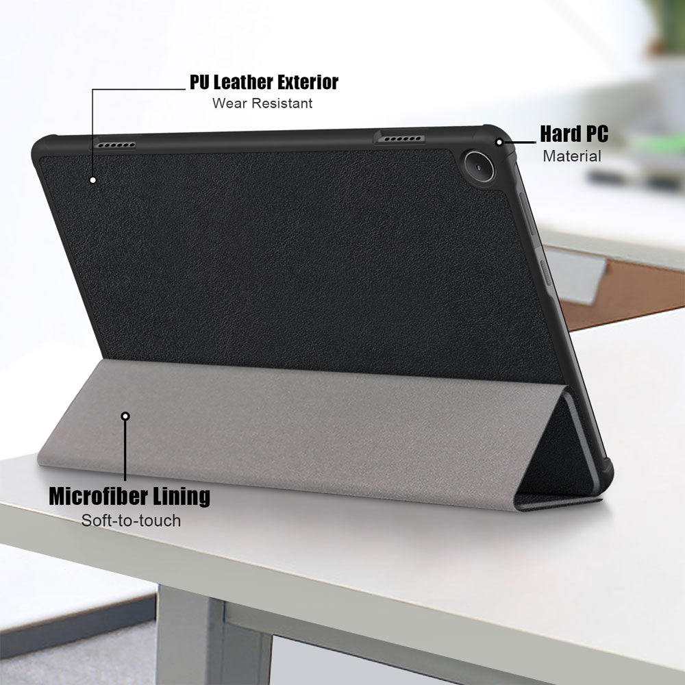 ARMOR-X Lenovo Tab M10 ( Gen3 ) TB328 Smart Tri-Fold Stand Magnetic PU Cover. Made of durable PU leather exterior, soft microfiber lining and coverage with PC back shell. 