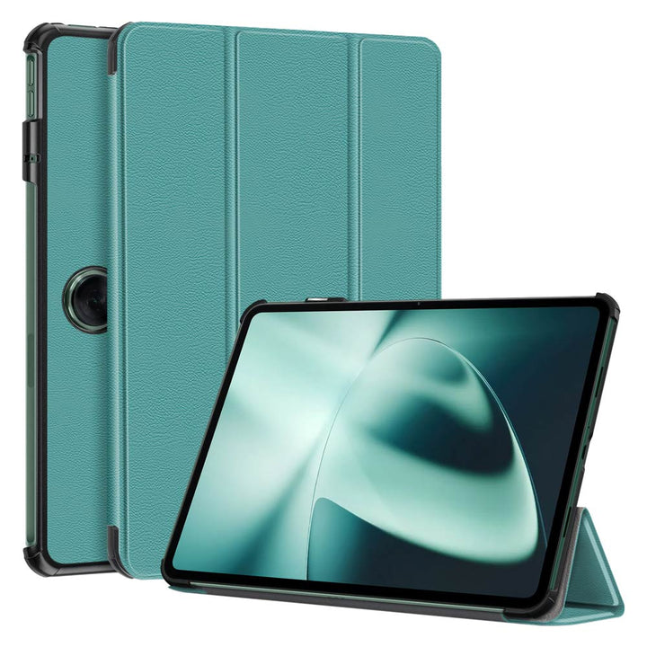ARMOR-X OnePlus Pad shockproof case, impact protection cover. Smart Tri-Fold Stand Magnetic PU Cover. Hand free typing, drawing, video watching.