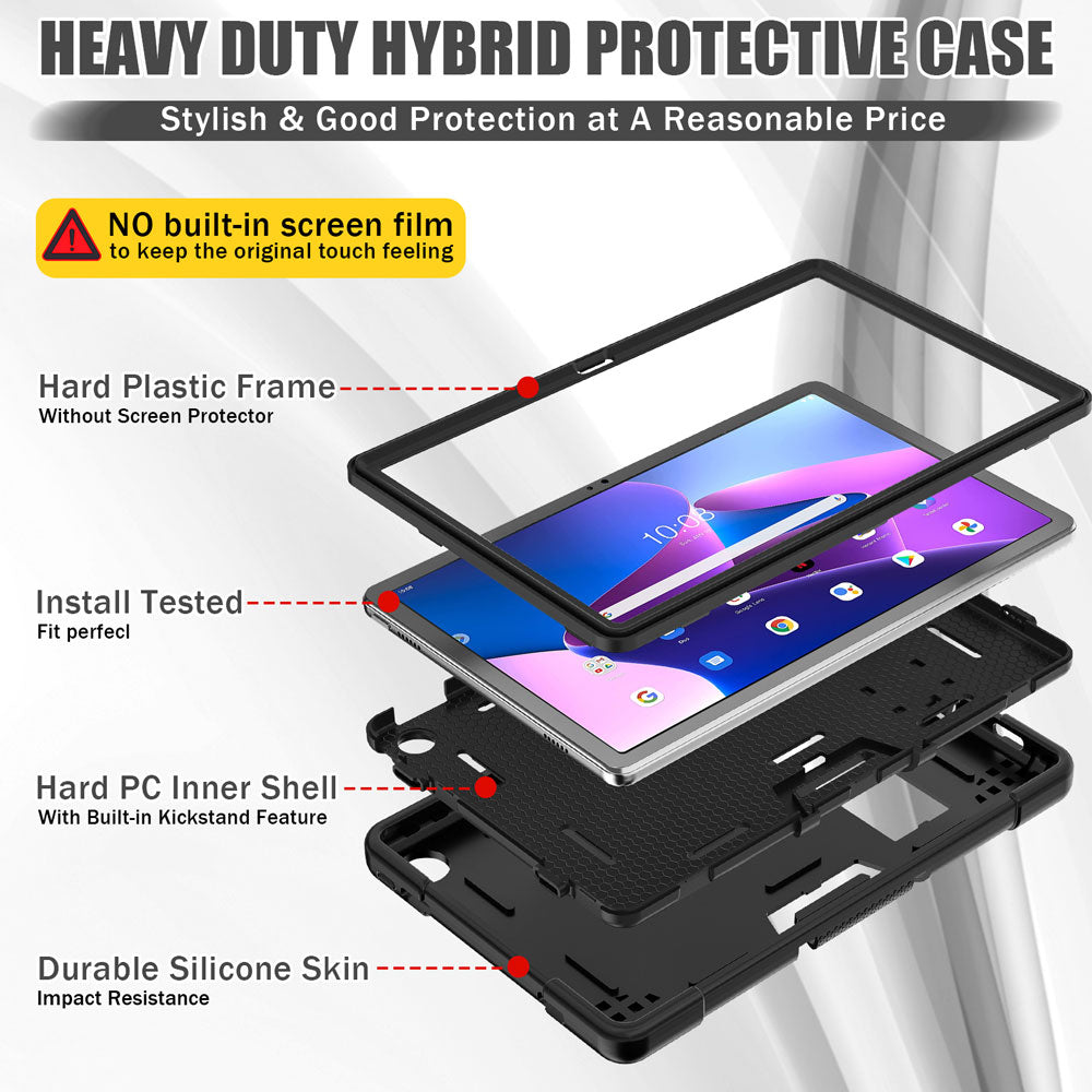 ARMOR-X Lenovo Tab M10 Plus 10.6 ( Gen3 ) TB125FU shockproof case, impact protection cover with kick stand. Ultra 3 layers impact resistant design.