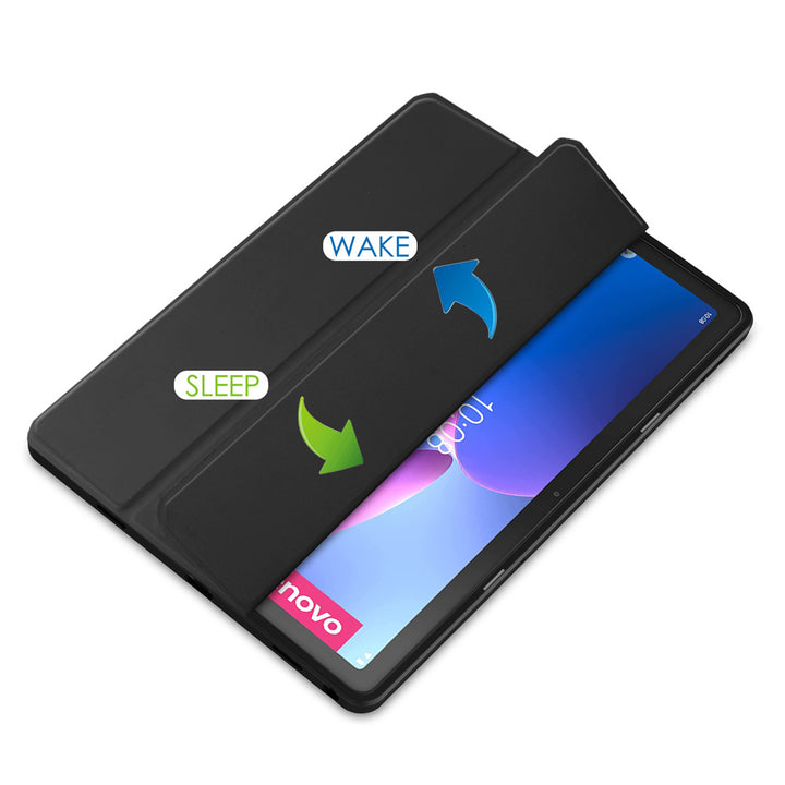 ARMOR-X Lenovo Tab M10 Plus 10.6 ( Gen3 ) TB125FU Smart Tri-Fold Stand Magnetic Cover. With built-in magnets, automatically wakes or puts your device to sleep when the lid is opened and closed. 