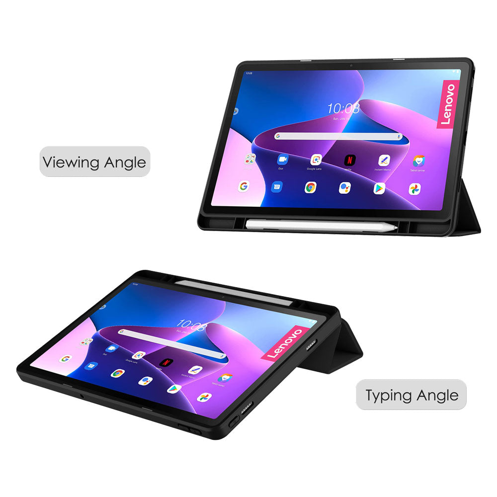 ARMOR-X Lenovo Tab M10 Plus 10.6 ( Gen3 ) TB125FU Smart Tri-Fold Stand Magnetic Cover. Two angles are provided for satisfying your viewing and typing needs.