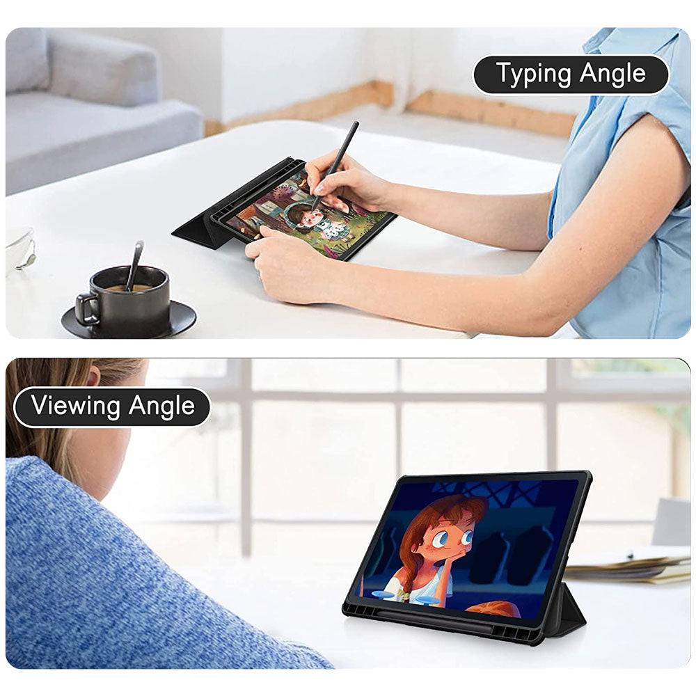 ARMOR-X Samsung Galaxy Tab S6 Lite SM-P613 P619 2022 / SM-P610 P615 2020 Smart Tri-Fold Stand Magnetic Cover. Two angles are provided for satisfying your viewing and typing needs.