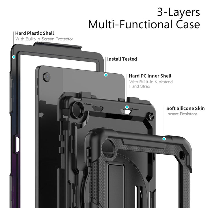 ARMOR-X  Lenovo Tab M10 Plus 10.6 ( Gen3 ) TB125FU shockproof case, impact protection cover with hand strap and kick stand. Ultra 3 layers impact resistant design