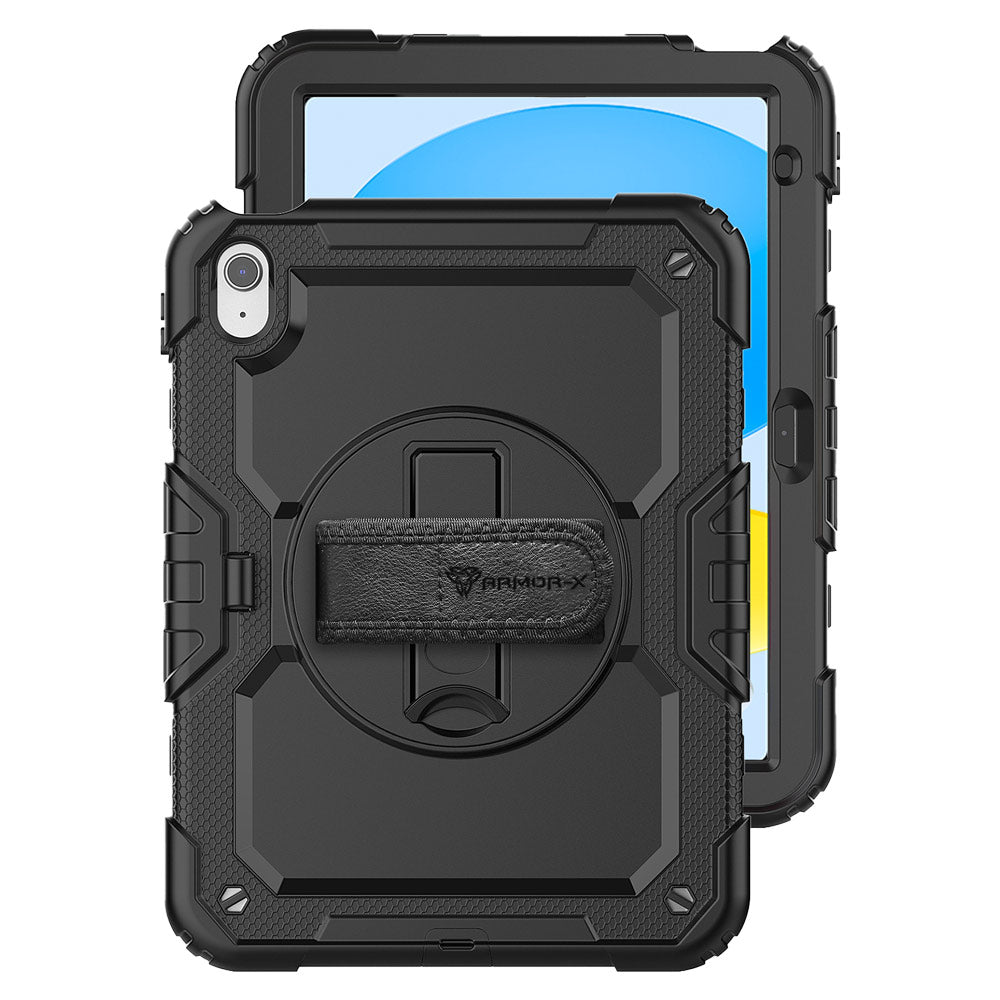 ARMOR-X iPad 10.9 shockproof case, impact protection cover with hand strap and kick stand.