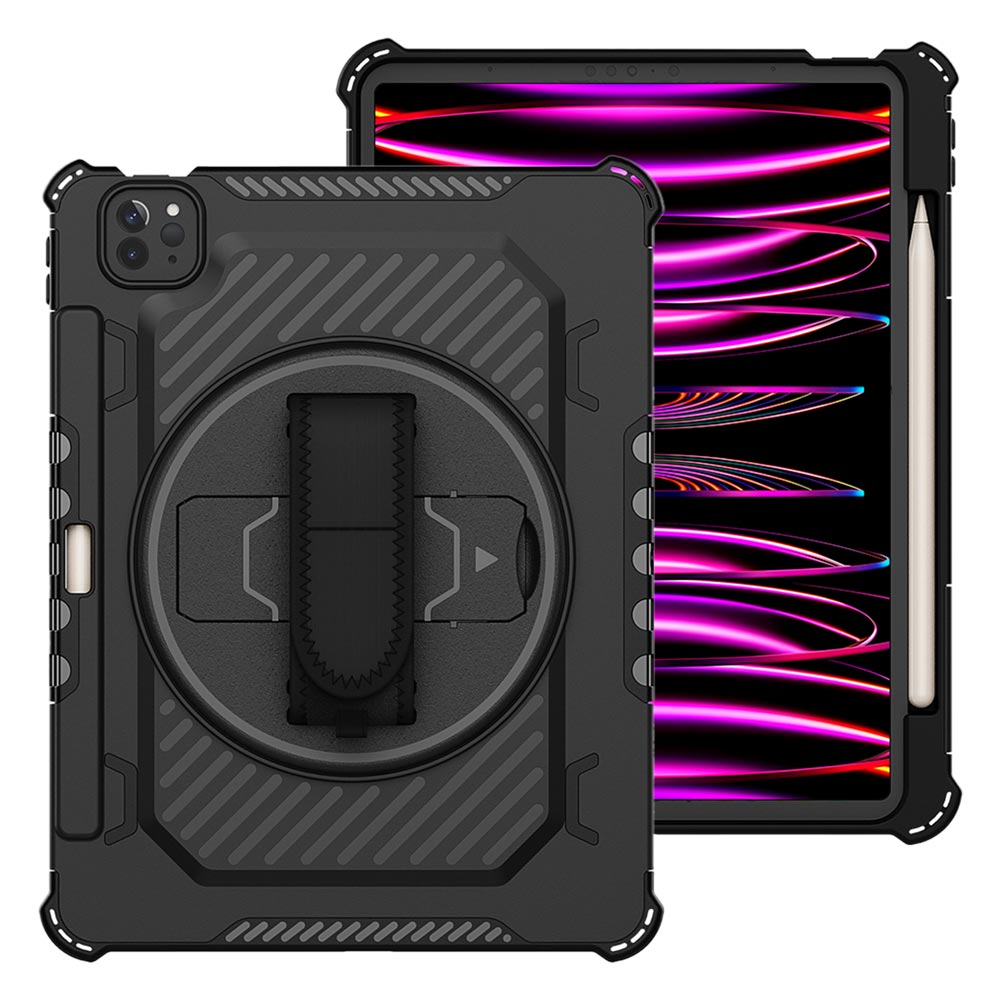 ARMOR-X iPad Pro 11 ( 1st / 2nd / 3rd / 4th Gen. ) 2018 / 2020 / 2021 / 2022 shockproof case, impact protection cover with hand strap and kick stand.