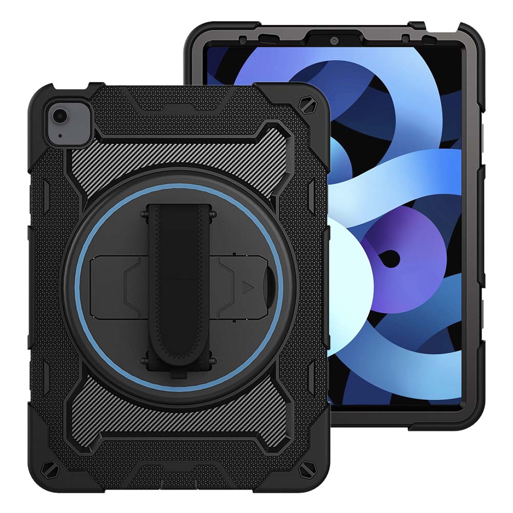 ARMOR-X iPad Air 4 2020 / iPad Air 5 2022 shockproof case, impact protection cover with hand strap and kick stand. One-handed design for your workplace.