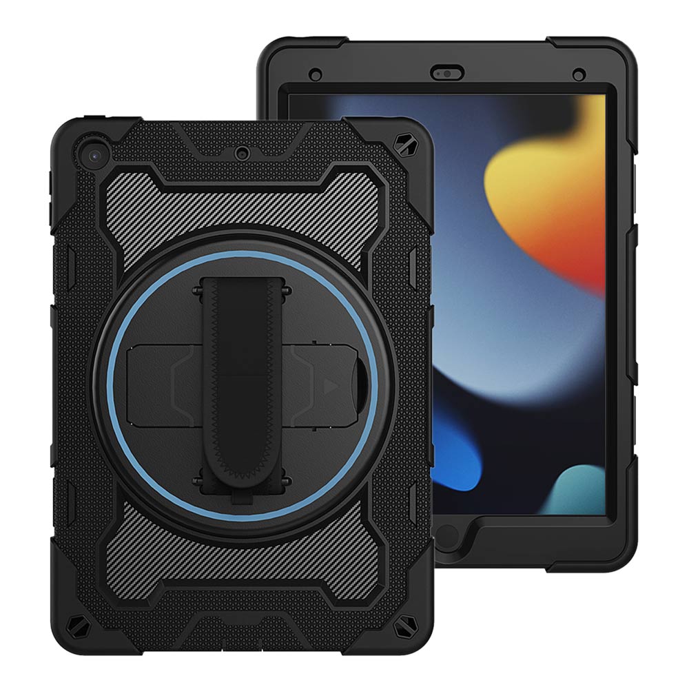 ARMOR-X iPad 10.2 (7TH & 8TH & 9TH GEN.) 2019 / 2020 / 2021 shockproof case, impact protection cover with hand strap and kick stand. One-handed design for your workplace.