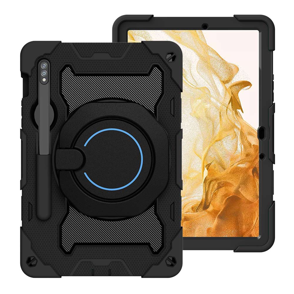 ARMOR-X Samsung Galaxy Tab S8 SM-X700 / SM-X706 shockproof case, impact protection cover. Rugged case with kick stand. Hand free typing, drawing, video watching.
