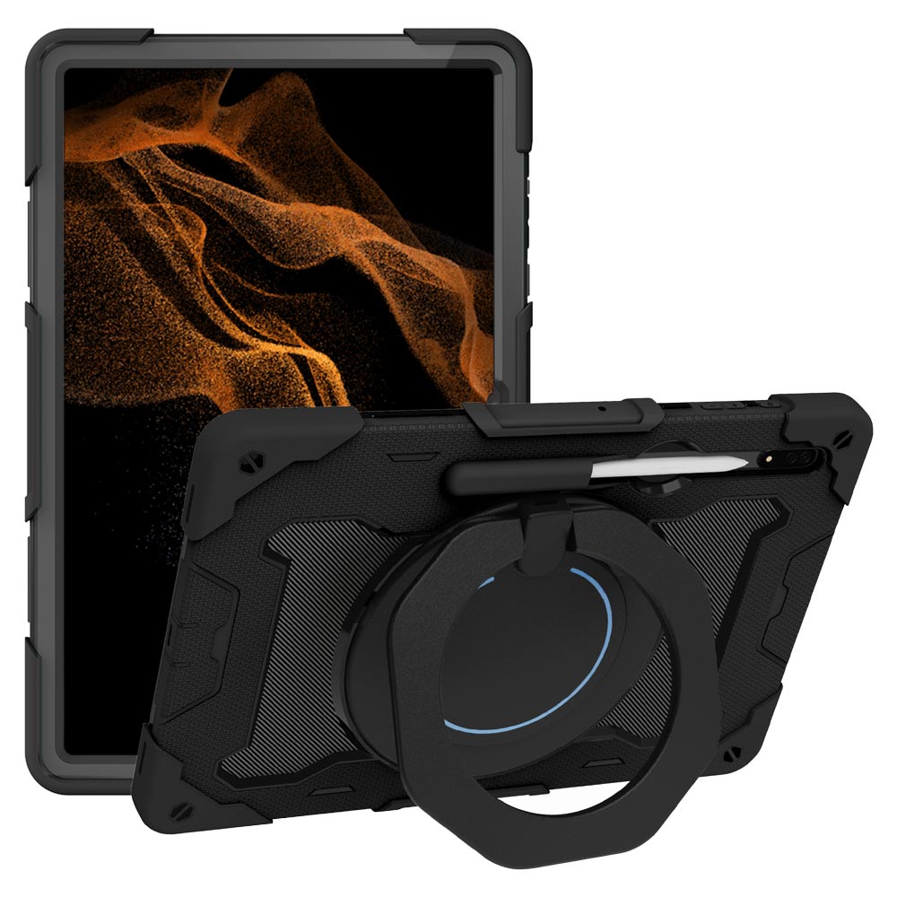 ARMOR-X Samsung Galaxy Tab S8 Ultra SM-X900 / X906 shockproof case, impact protection cover. Rugged case with kick stand. Hand free typing, drawing, video watching.