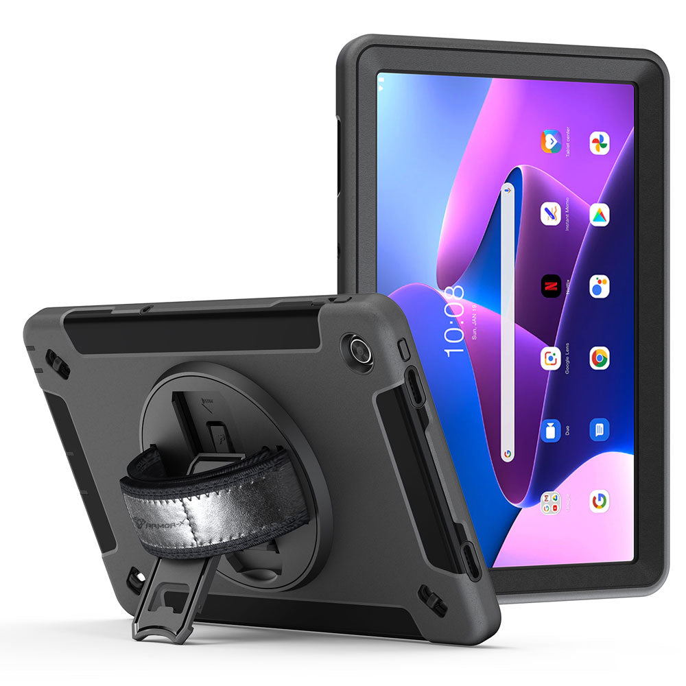 RIN-LN-M10P3 | Lenovo Tab M10 Plus ( Gen3 ) TB125 | Rainproof military  grade rugged case with hand strap and kick-stand