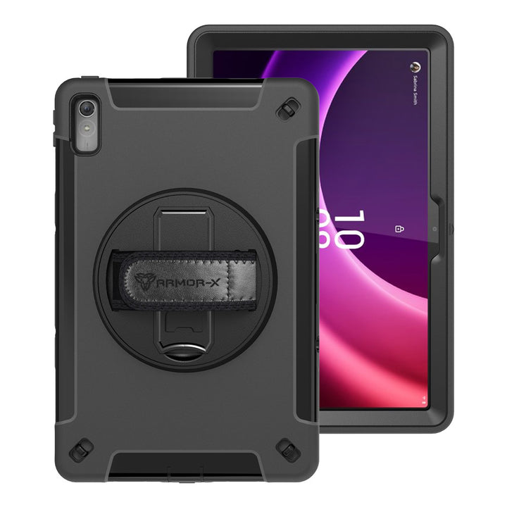 ARMOR-X Lenovo Tab P11 Gen 2 TB350 shockproof case, impact protection cover with hand strap and kick stand. One-handed design for your workplace.