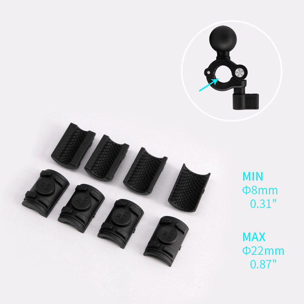 ARMOR-X Motorcycle Mirror Tube Mount for phone. Hard silicone gasket size: diameter 8-9mm, 10-11mm, 12-13mm, 14-15mm.