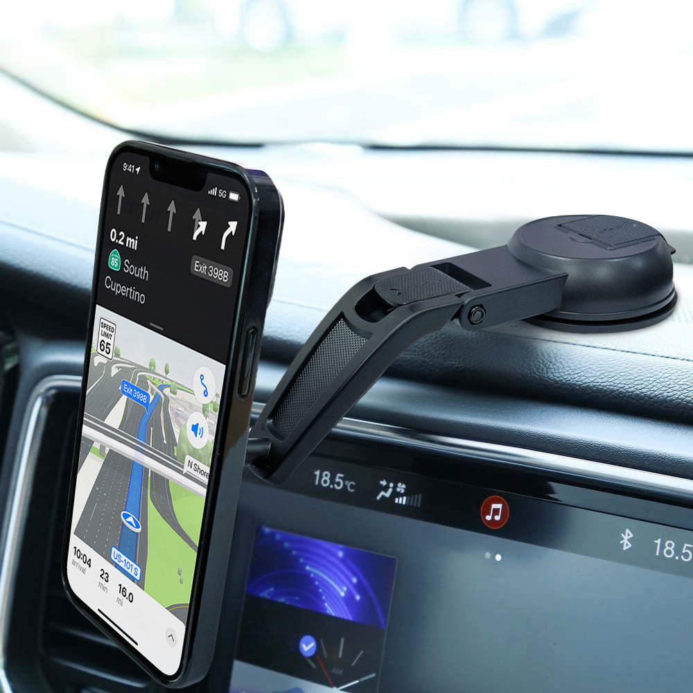 ARMOR-X Folding Car Dashboard Suction Cup Mount for phone, sticks firmly to the dashboard.