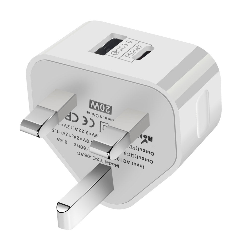 CHR-WA1-UK | PD20W QC 3.0 Type-C USB-C Wall Power Charger Fast Charger with UK Plug