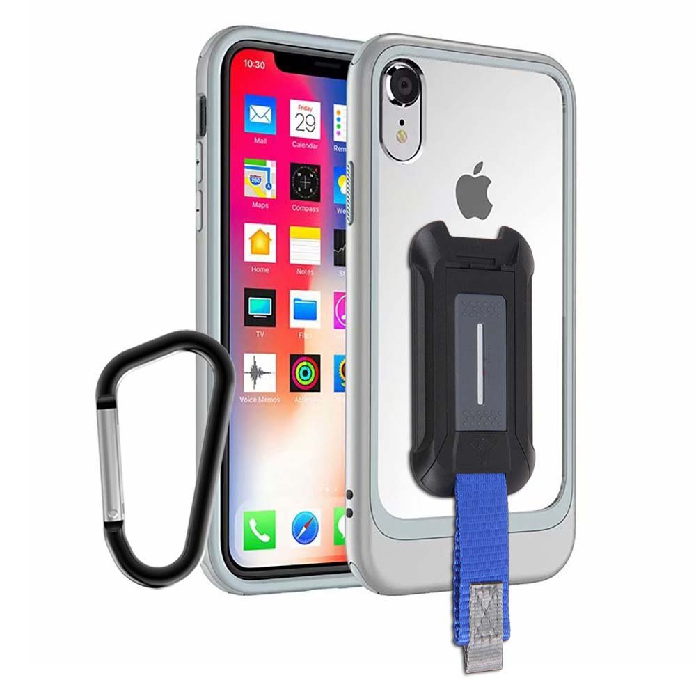 DX-IPHXR-GY | iPhone XR Case | 2-Layer Shock-Absorption Drop Protection Case w/ KEY Mount & Carabiner -Gray