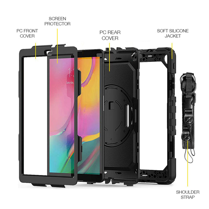 GEN-SS-T515 | Samsung Galaxy Tab A 10.1 (2019) T510 T515 | Rainproof military grade rugged case with hand strap and kick-stand