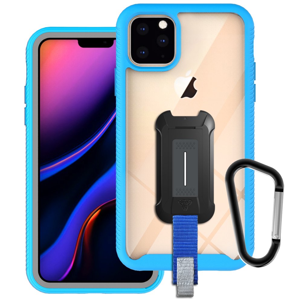 HX-IPH-11PMX-BL | iPhone 11 Pro Max Case 6.5 | Protection Military Grade w/ KEY Mount & Carabiner -Sky Blue